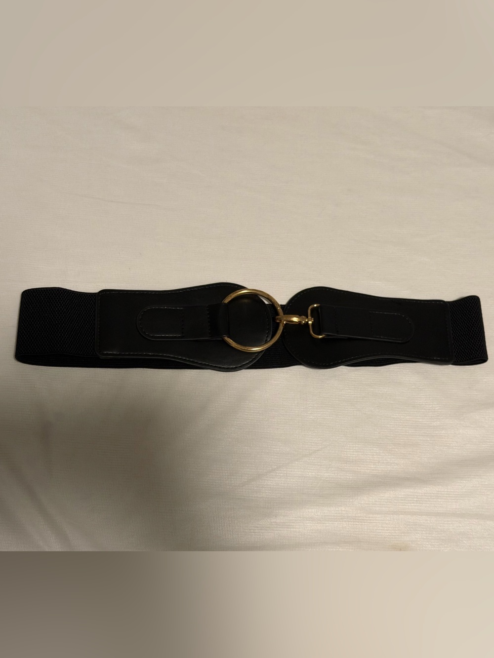 Black Elastic Waist Belt with Gold Ring Hardware